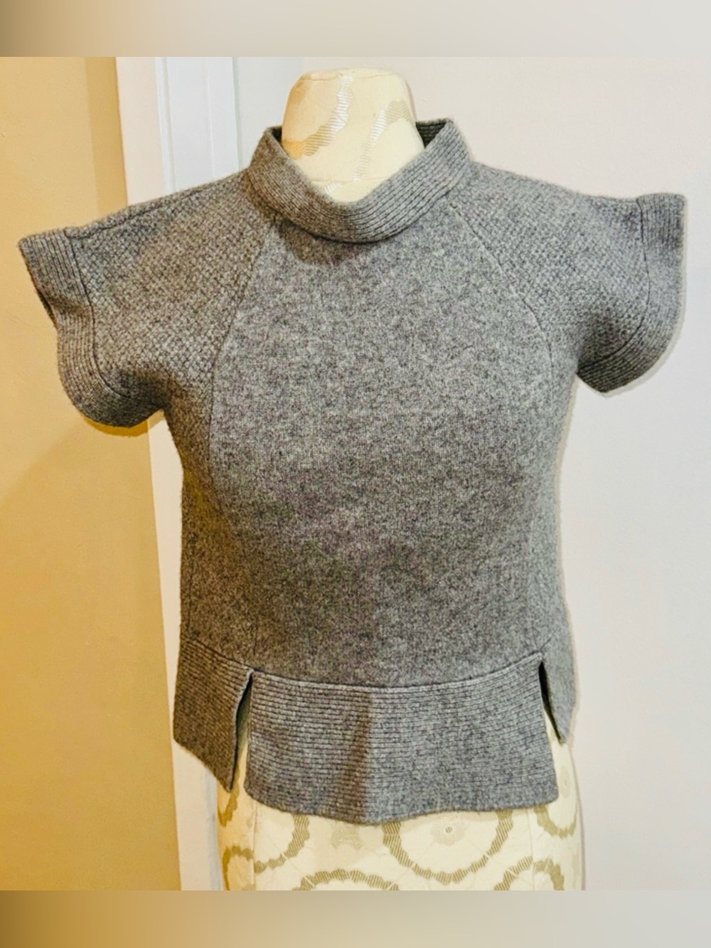Robert Rodriguez Wool Cashmere Heather Gray Knit Funnel Neck Split Hem Top S